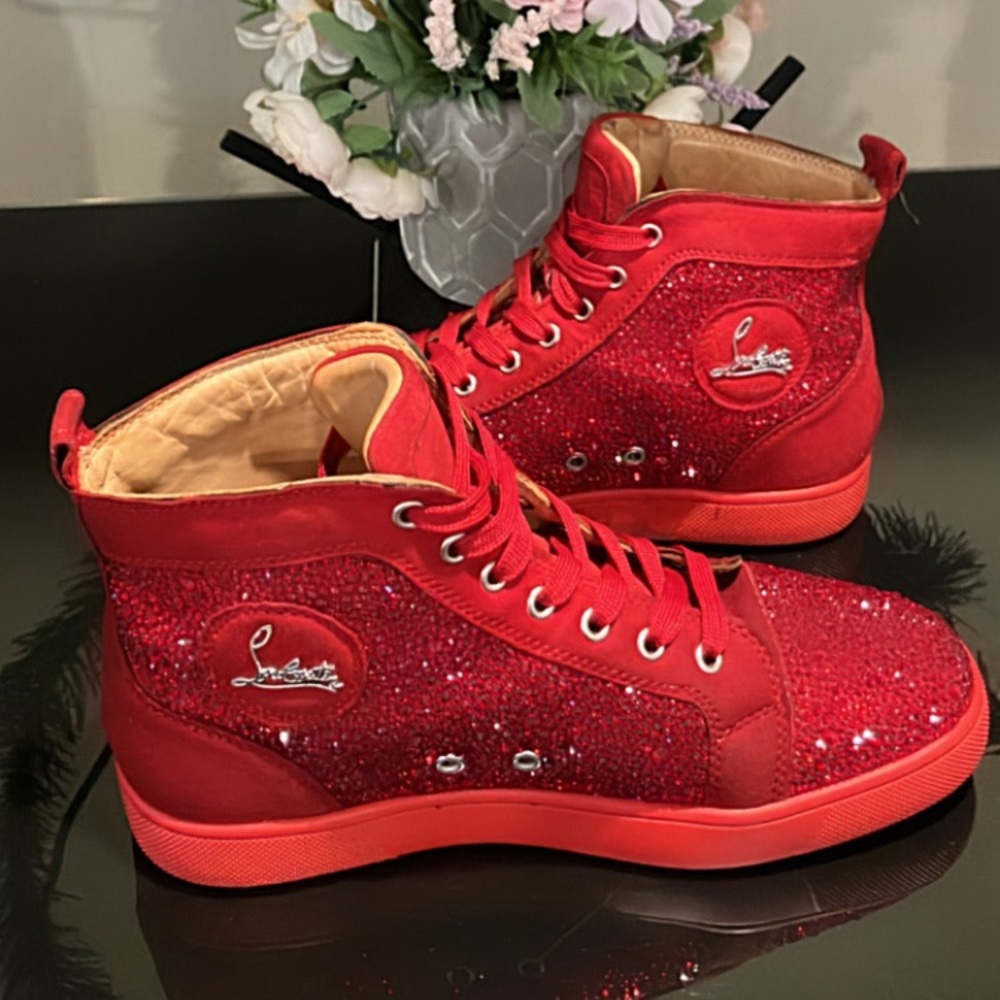 Christian Louboutin high top red bottom sneakers